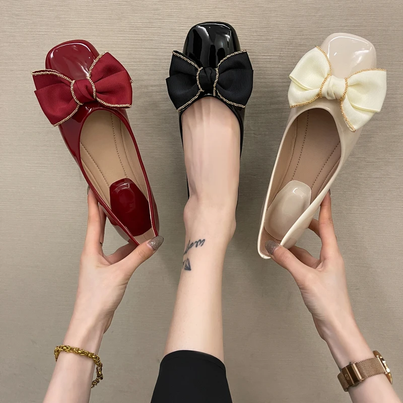 

Elegant Casual Woman Shoe Female Footwear Shallow Mouth Modis Square Toe Bow-Knot Moccasin Dress On Heels 2021 New Butterfly