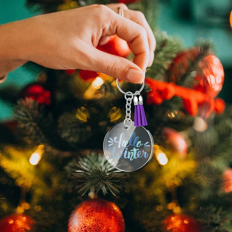 

Circle Key Chains Clear Round Acrylic Key-Chain Blanks and 10 Colors Tassel Pendant Key-Ring for DIY Projects and Crafts