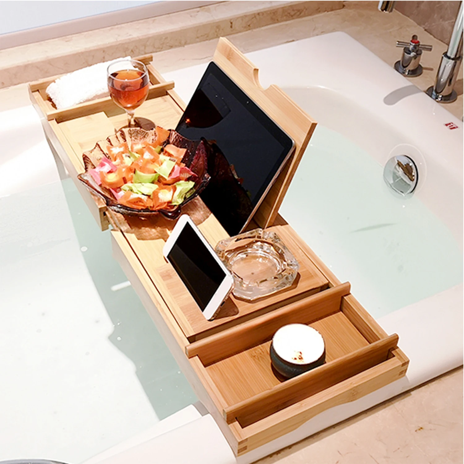 Органайзер для ванной бамбуковый поднос Регулируемый Поднос органайзер