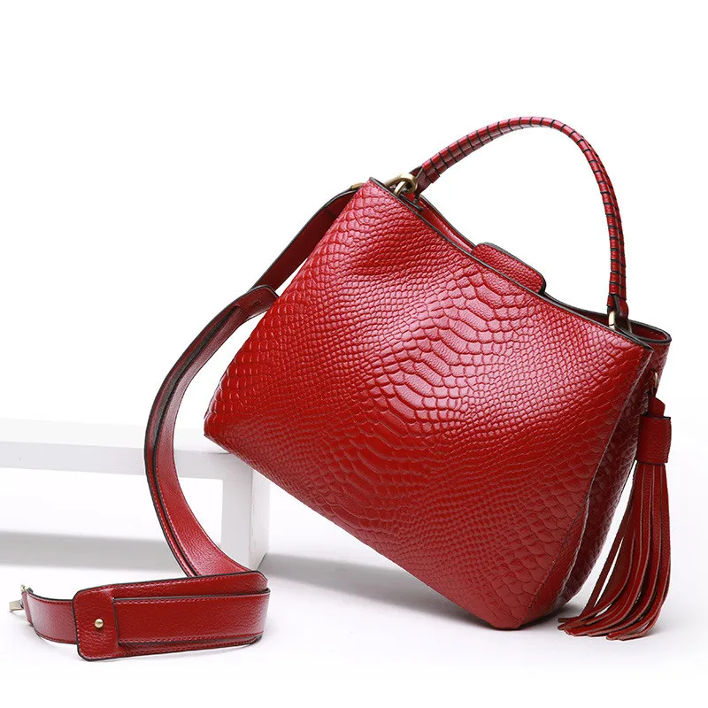 2019 модная женская сумка высокого качества из воловьей кожи с крокодиловым узором