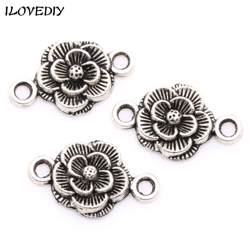 30 шт античное серебро/бронза в форме цветка шармы-соединители 20 мм с двумя