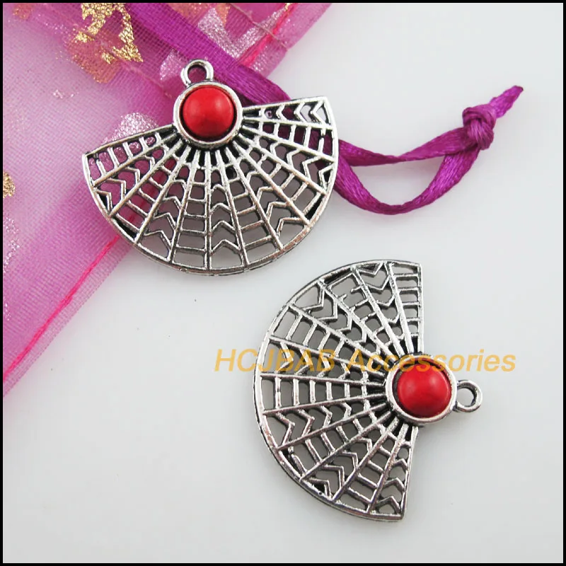 Мода 8 шт. новый вентилятор паутина Подвески тибетский серебристый цвет красный