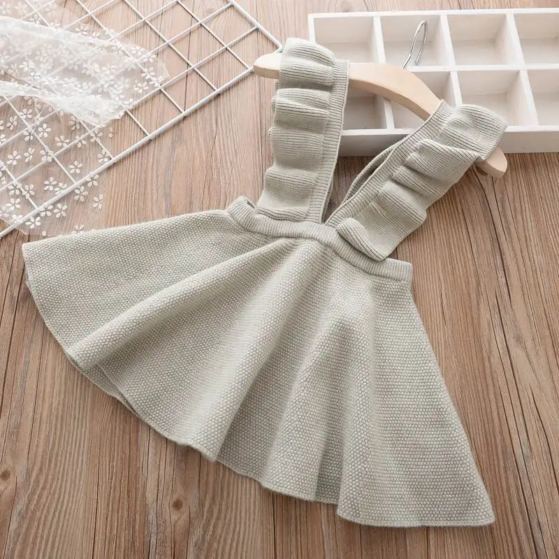 

Child's Girls Knitted Dresses European American Style Flare Sleeve Strap Dress Kids Clothes 2-7 Years Old 2020 New Winter