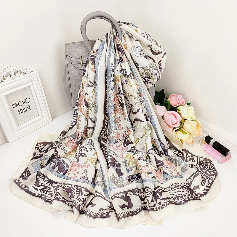 

2021 Popular 180X90CM Beach Towel New Colour Print Scarves Kerchief Female High-Grade Silk Scarf Fashion Bandana Summer Shawl