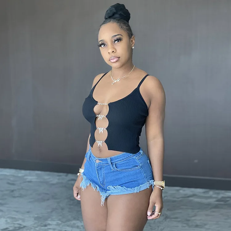 Топ женский летний в рубчик без рукавов на бретелях с бабочками - купить по