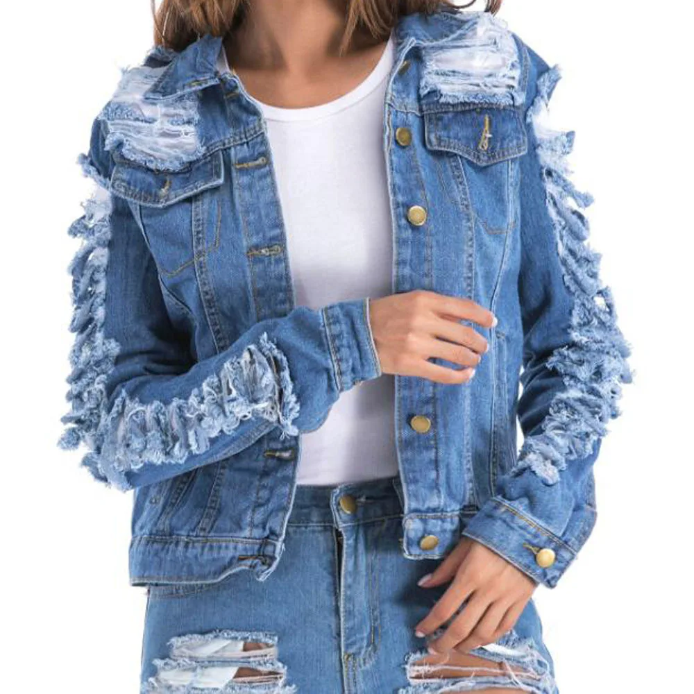 Женская джинсовая куртка-бомбер с длинным рукавом | одежда