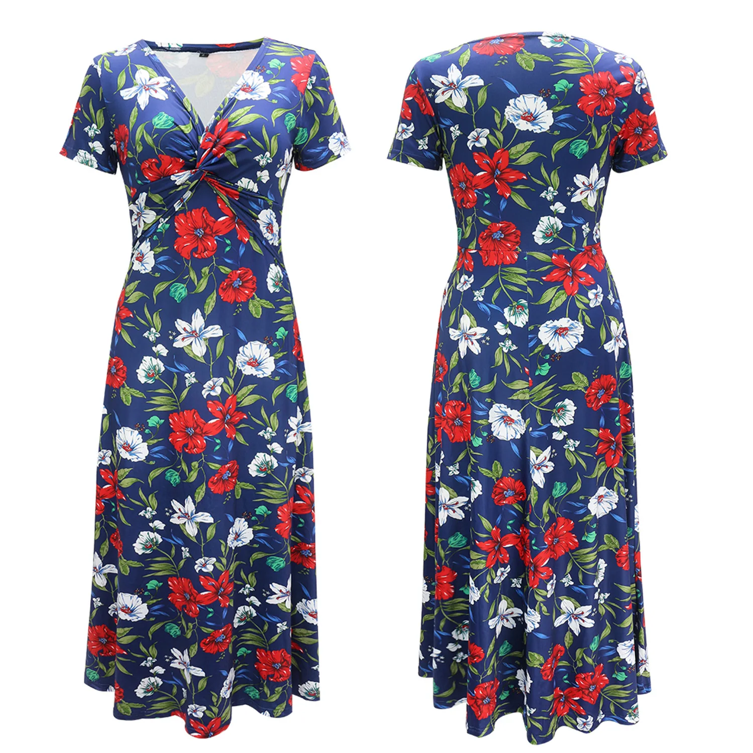 

2021 Summer New Women's Original Design Printed Short-sleeved Sexy Slim Dress Cross-length Skirt Ladies Casual Dress Party Dress