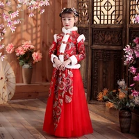 girls autumn winter new ancient hanfu retro chinese style cheongsam dress flower print new year greeting thick warm vestido