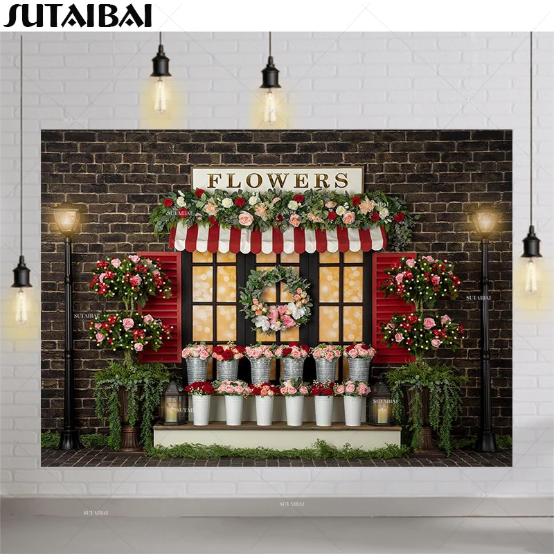 Фон для фотосъемки на День святого Валентина любовь розы свежие цветы витрина