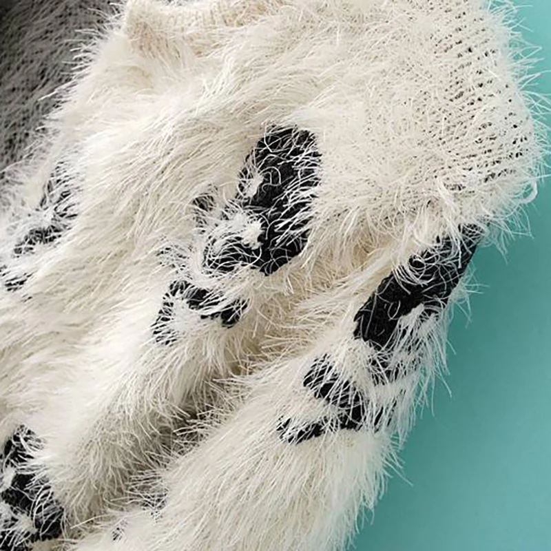 

Korean Fashion Skull Sweater for Women Gothic Clothing Autumn and Winter O-Neck Long Knitted Cardigan White Black Streetwear