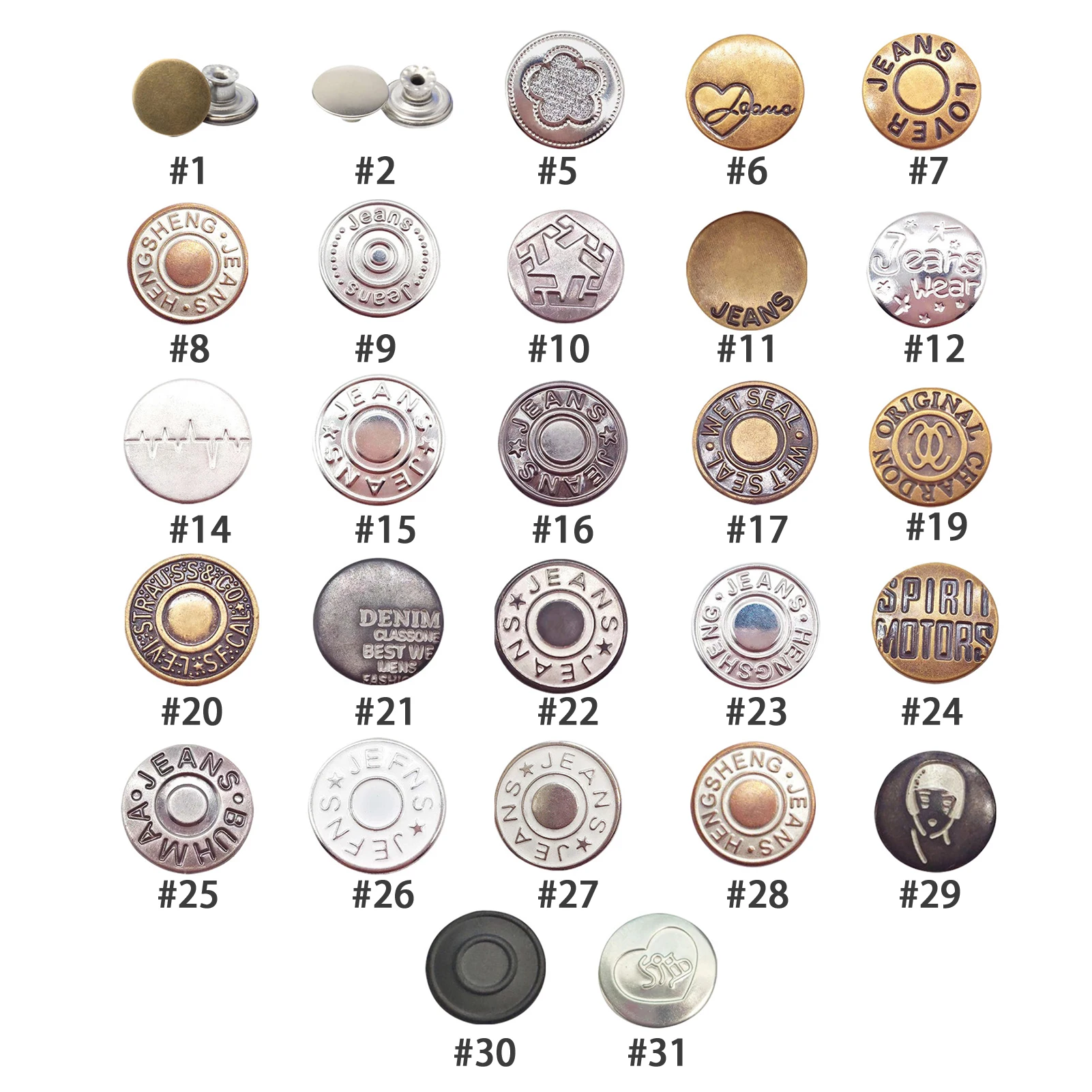 10-50pcs 17mm Detachable Jean Buttons Adjustable Leather Snap Reusable Metal Button Perfect Fit Universal Buckles No Sew Needed | Дом и сад