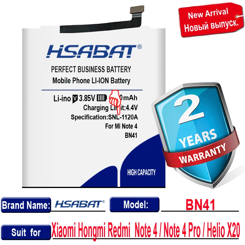 Аккумулятор HSABAT BN41 на 6150 мА · ч для Xiaomi Hongmi Note 4 Redmi аккумулятор MTK Helio X20 4X Pro Гб + 64 ГБ