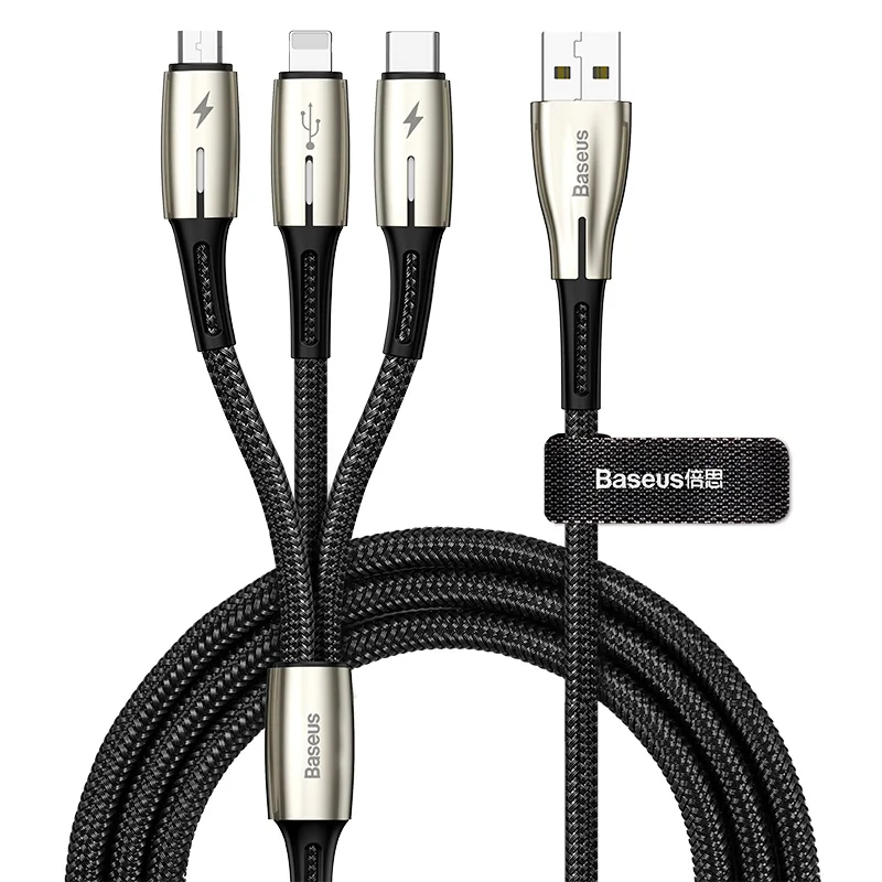 Baseus 3 в 1 USB кабель 3.5A Быстрая зарядка Micro type-C кабель USB для iphone кабель для iphone 11 XS SAMSUNG S10 huawei Mate20 - Цвет: Black