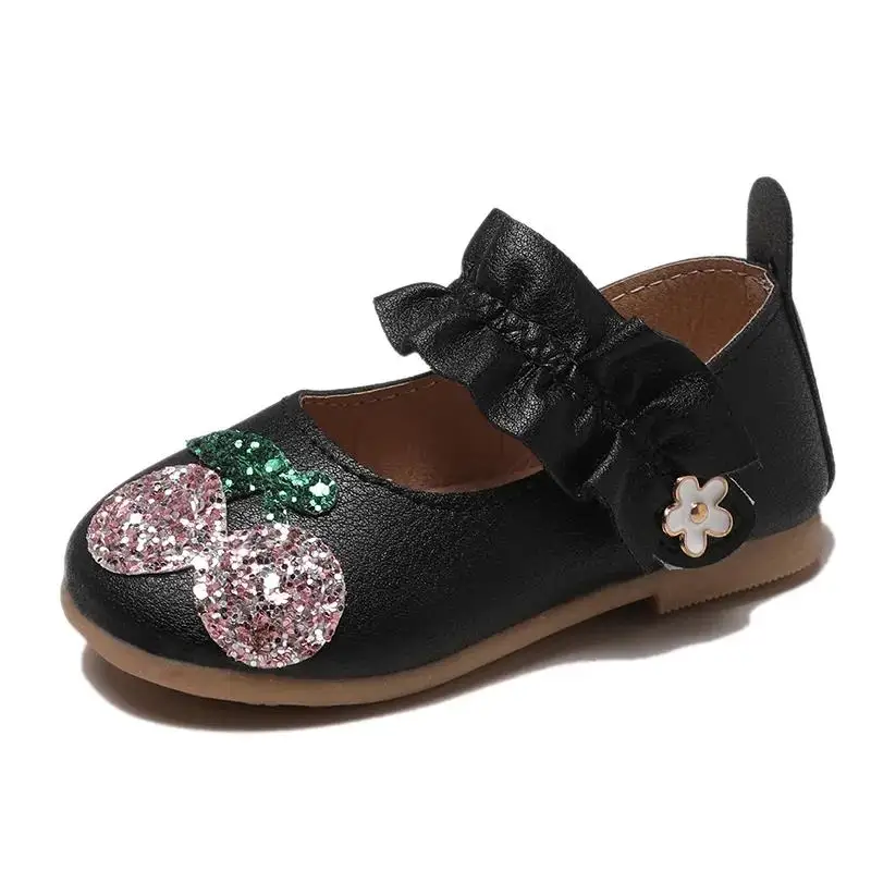 

JY Children Girls Bling Cherry Princess PU Shoes Flat Casual 3colors 21-30