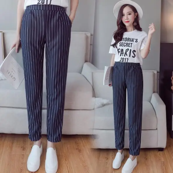 2020 женские полосатые шаровары летние свободные брюки с эластичной талией узкие