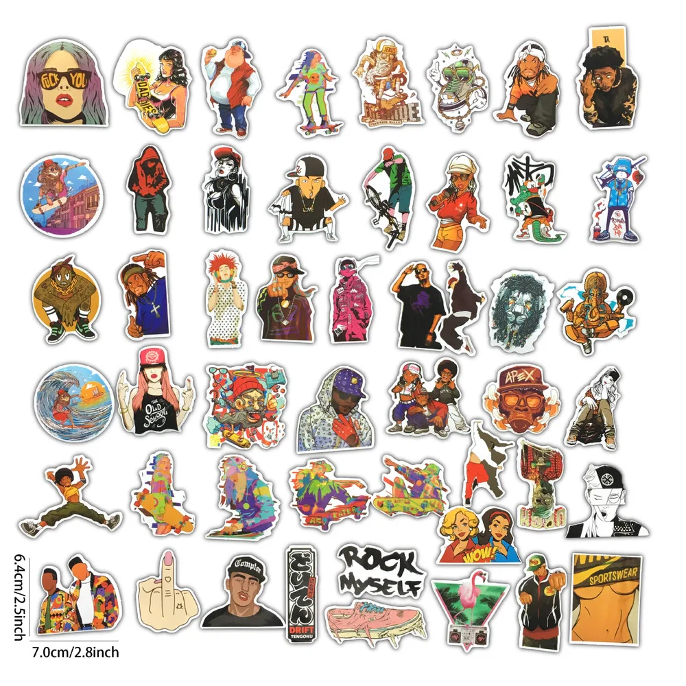 

10/50pcs/lot Hip Hop Rap Street Style Refrigerator Skateboard Trolley Case Decals Backpack Tables Waterproof PVC Sticker