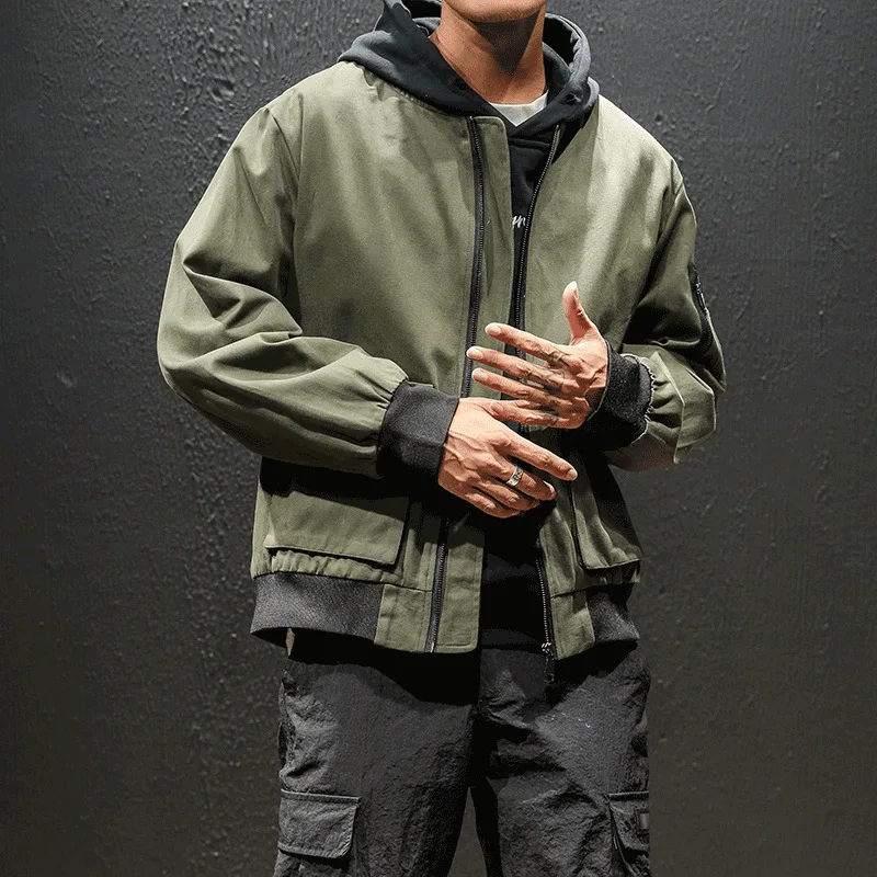 

Bomber Military Jacket Men Oversized Baseball Collar Black Army Green Cotton Autumn Coats Male Fashion Streetwear Casual Jackets