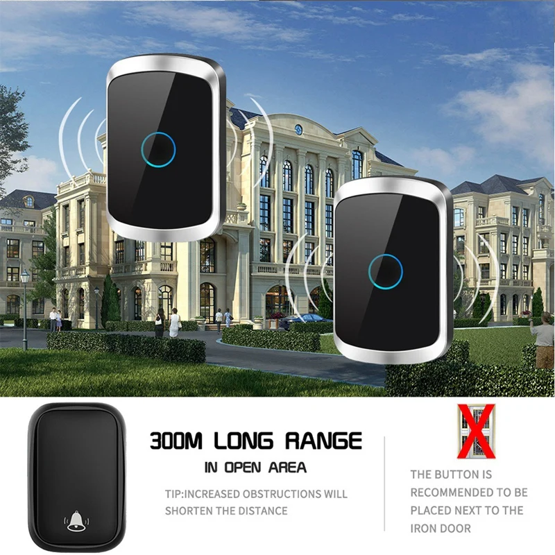 Беспроводной дверной звонок CACAZI светодиодный светильник с 60 шимами