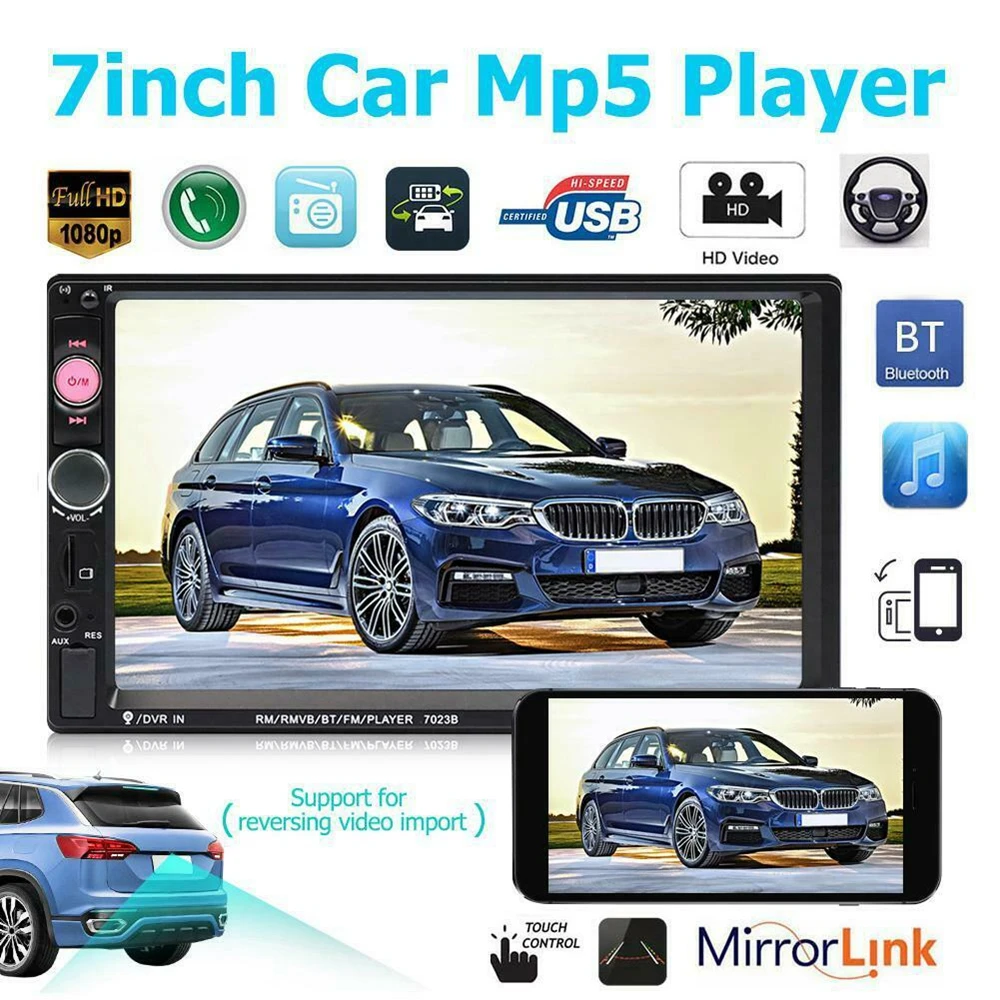 

Автомагнитола 2 Din с сенсорным экраном 7 дюймов, мультимедийный плеер с поддержкой Bluetooth, USB, типоразмер 2 Din