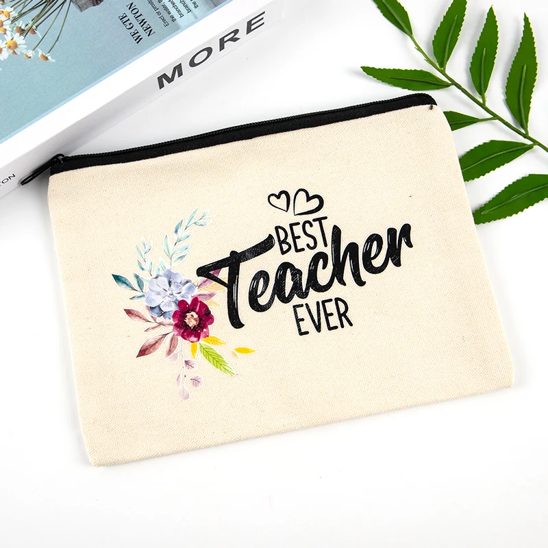 

Best Teacher Ever Makeup Bag Pencil Pouch Storage Bag Thanksgiving Women Teachers' Day New Year Christmas Gift Festival Favor
