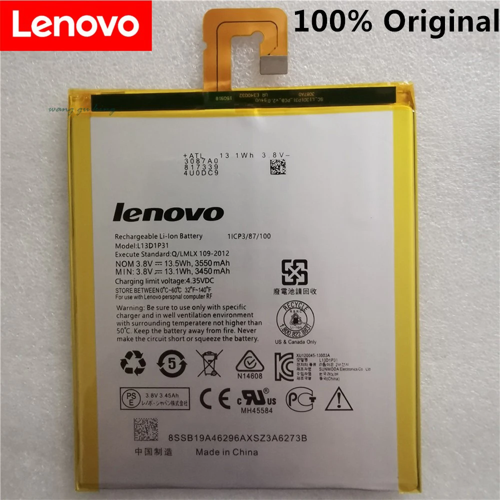 Новый аккумулятор для Lenovo LePad S5000 S5000H Pad A3500 Tablet PC L13D1P31 tab 2 A7 30 3450 3550mAh + номер