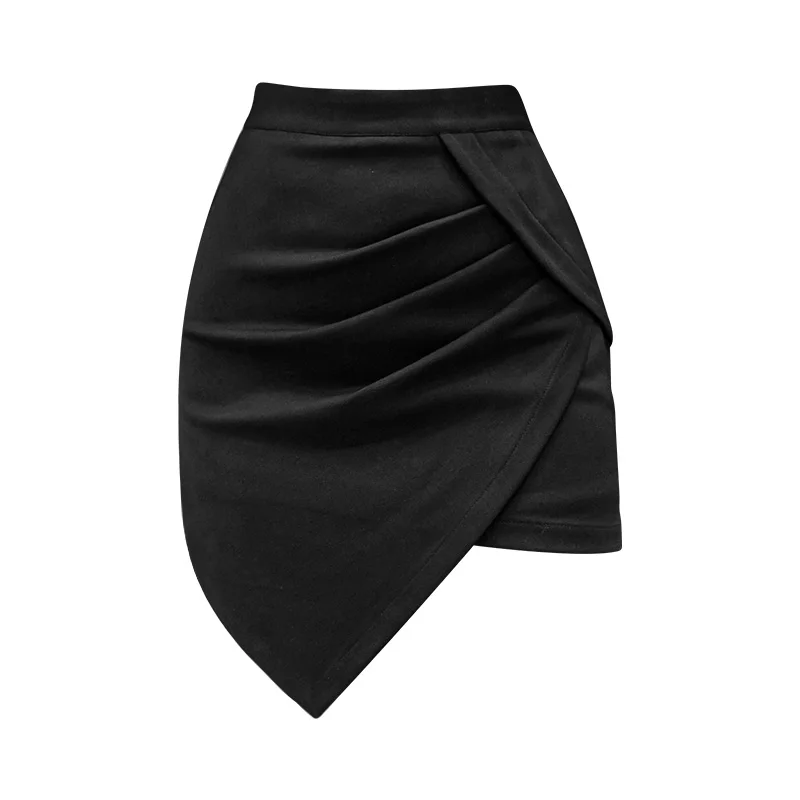 

Women Sexy High Waist Elegant Folds Black Mini Short Skirts 2021 New Spring Summer Patchwork Irregular Package Hip Bodycon Skirt