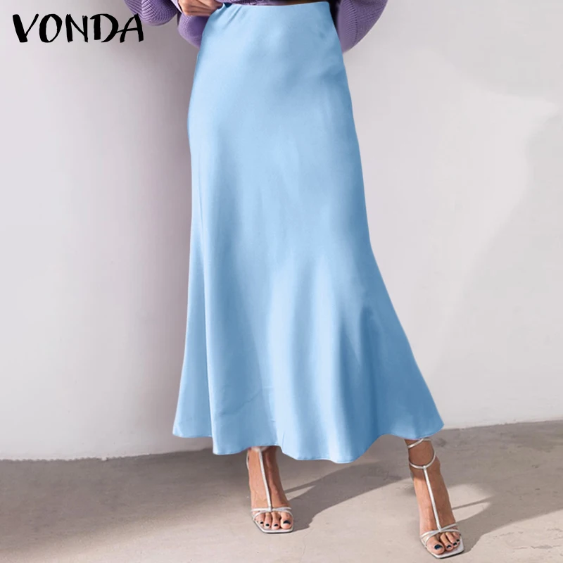 

VONDA 2023 Autumn Elegant Satin Skirts Fashion Women Party Long Skirts Elegant Solid Color Pleated Loose High Waist Maxi Skirts