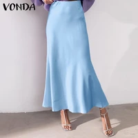 vonda 2022 autumn elegant satin skirts fashion women party long skirts elegant solid color pleated loose high waist maxi skirts