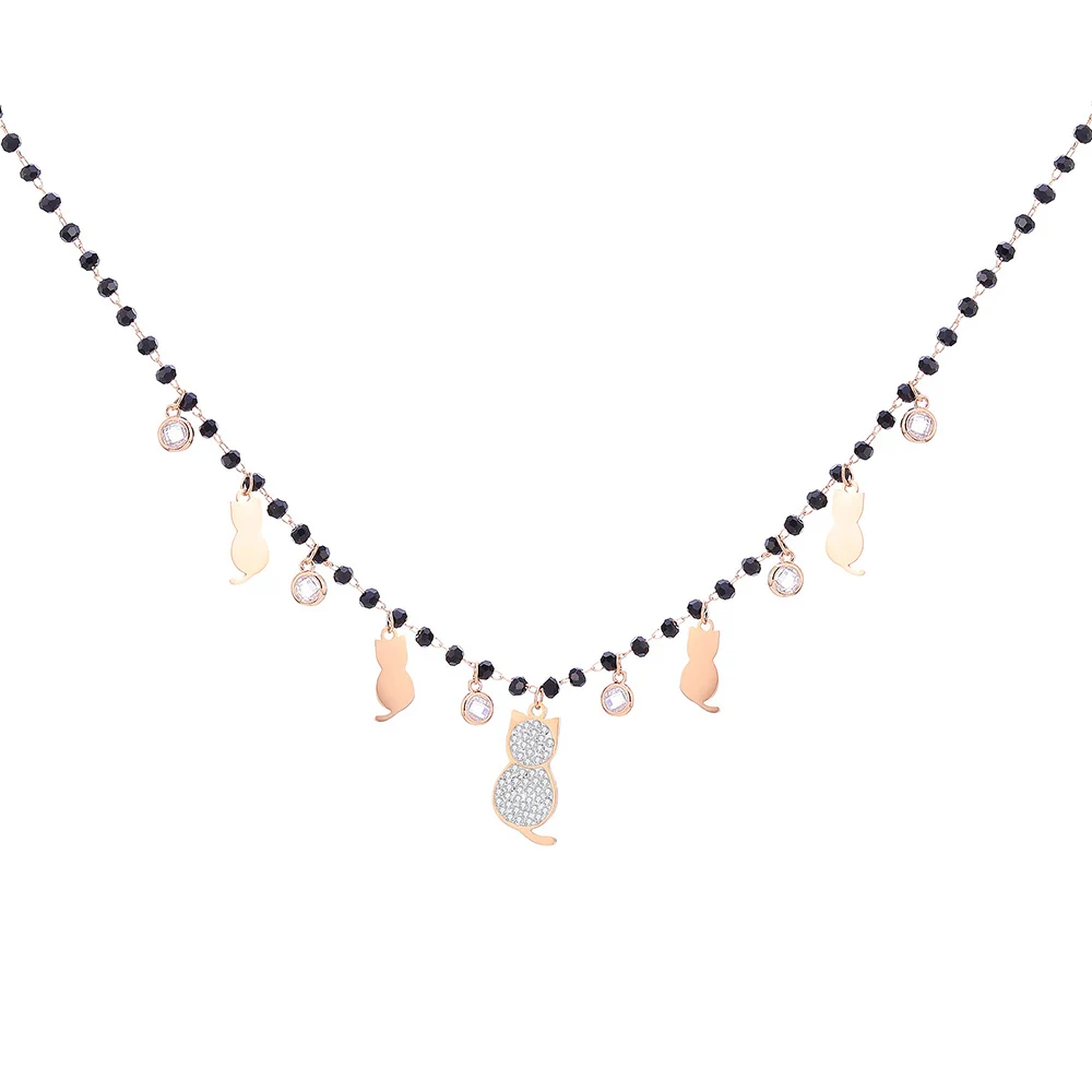 Женское Ожерелье из нержавеющей стали с прозрачными круглыми кристаллами колье