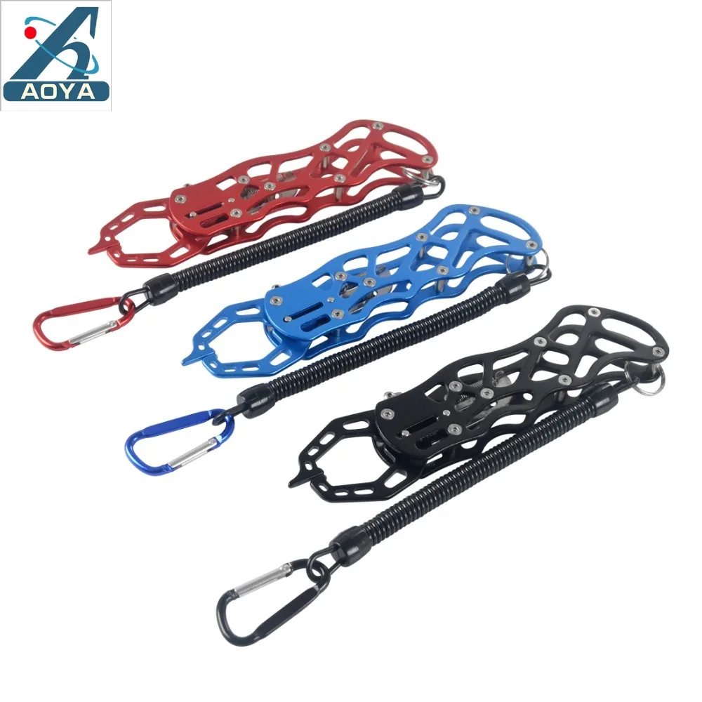 

AOYA Fish Gripper Portable Aluminium Alloy Hollow Lip Grip Lanyard 18.5cm 88g 3 Colors Fish Controller Fishing Tackle Tools