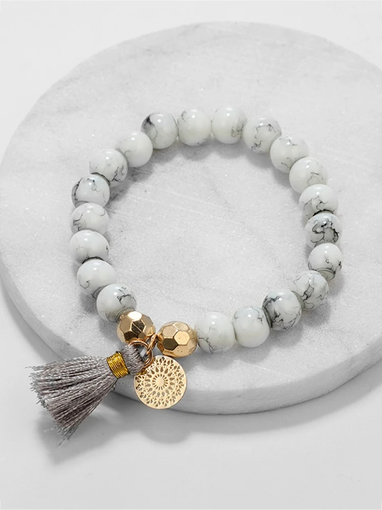 Браслет женский с мраморным черепаховым камнем