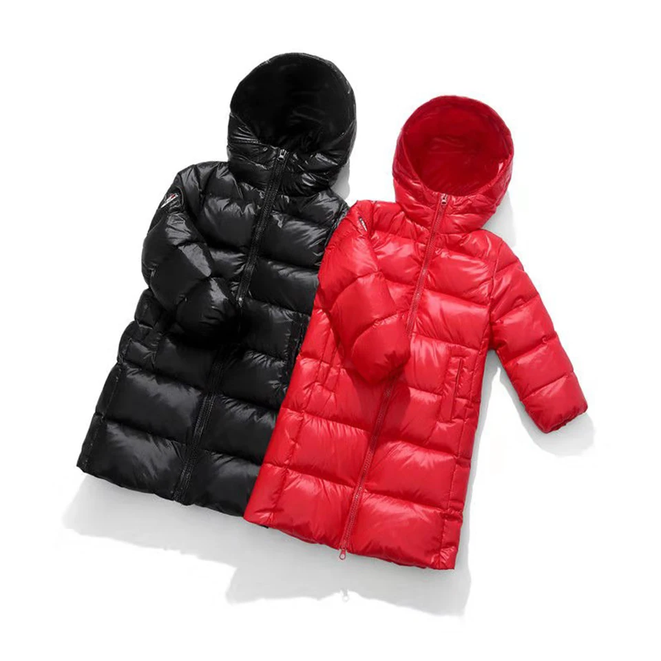 

Kids Parkas Hooded Coat children Winter jackets Warm Duck Down For Girls Boys Clothes Outerwear Thick Overcoat Black/Red Color
