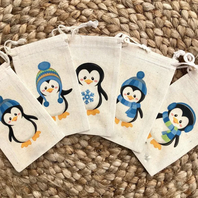 5-teilige Pinguin-Süßigkeiten-Goodie-Schokoladen-Leckerli-Tasche mit Winterwunderland-Motiv für Mädchen, Jungen, Babyparty, Geburtstagsparty-Dekoration, Gastgeschenk – Detail 2
