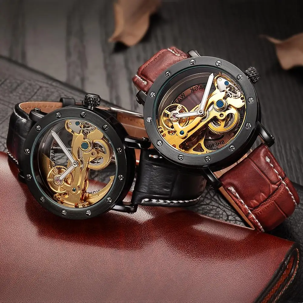 

Automatic Mechanical Top Brand Luxury Men Mechanical Watch Fashion Transparent Watches Men Skeleton Watch All Black Wristwatch