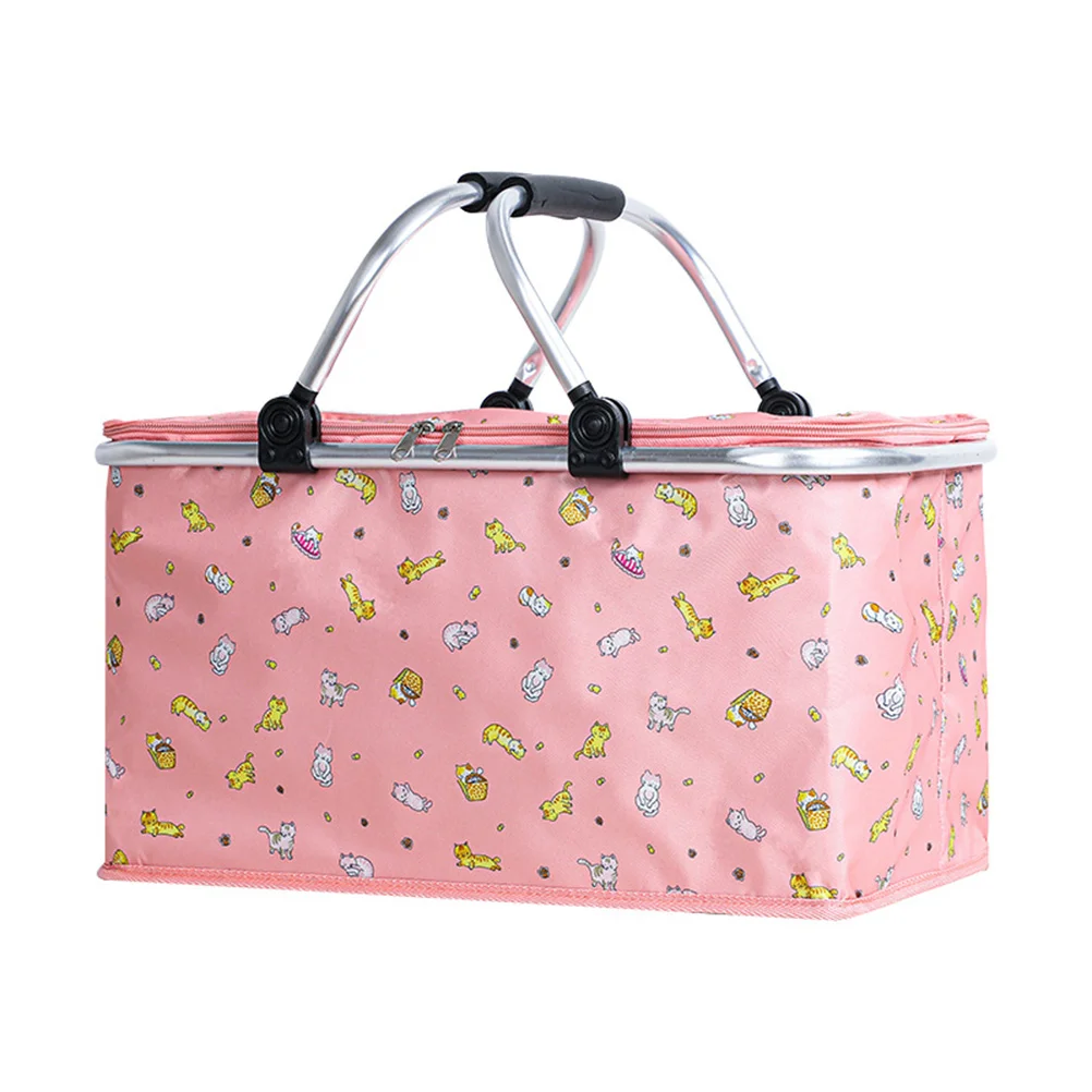 

1Pc Insulated Picnic Basket Portable Cooler Picnic Bag with Aluminium Handle