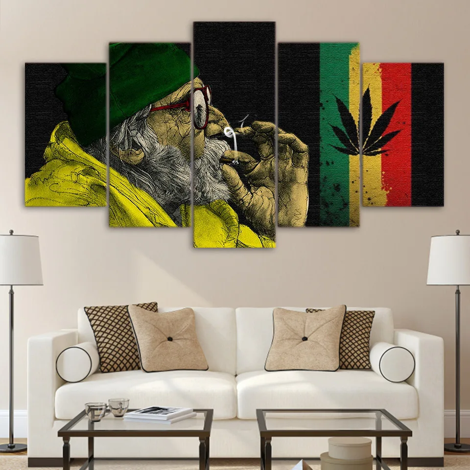 5 Piece Green Leaf Maple Canvas Art HD Print Green Plants Weeds Posters Wall Picture for Living Room Modular Home Decor - Цвет: UP-2093A