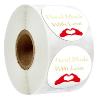 500pcsroll 1inch diy white bronzing hand made handmade with love label wedding stickers adhesive sticker round labels scrapbook