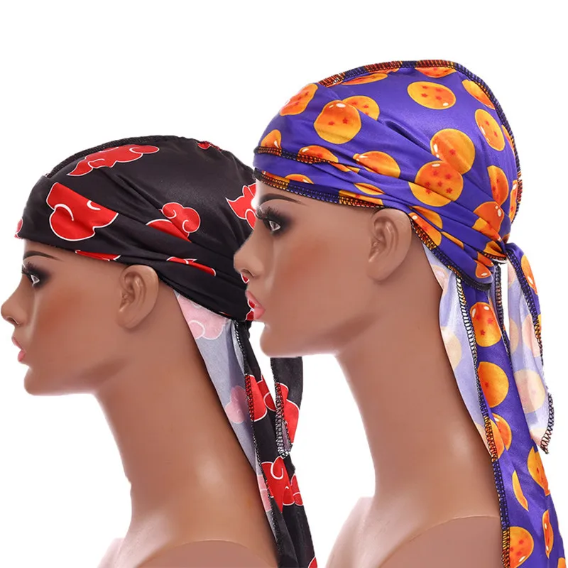 Men Silk Durag Graffiti Print Silky Bandanas For Long Tail Head Scarf Hair Cover Wave Cap Outdoor Hip Hop | Аксессуары для одежды