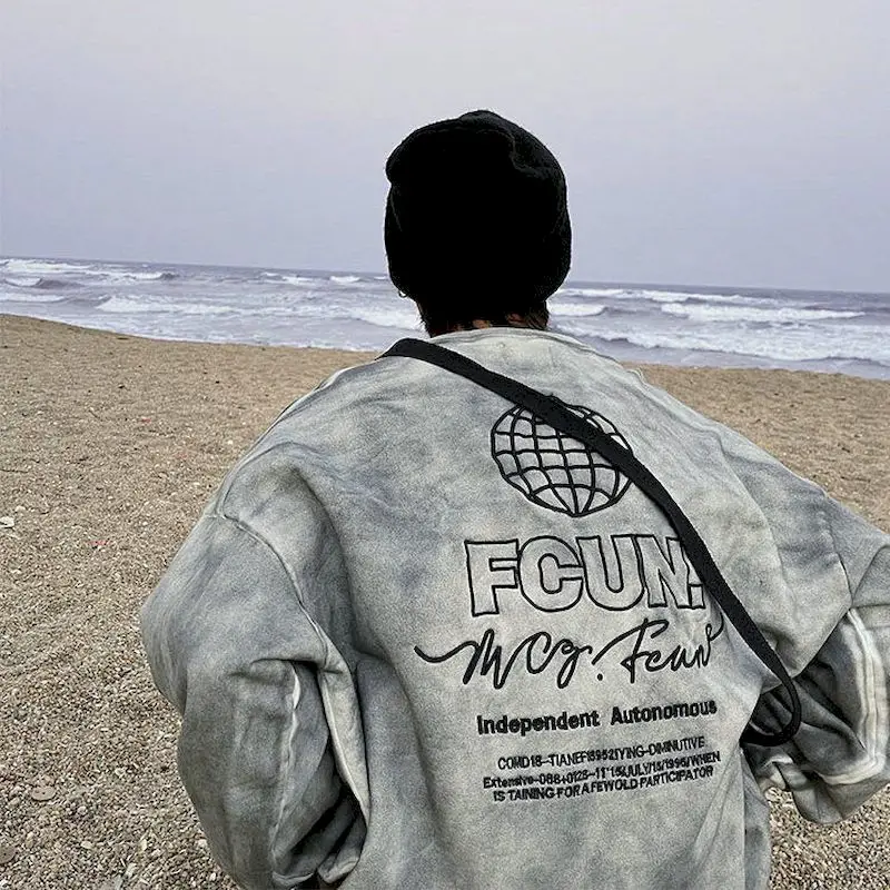 

Oversized Hoodie Women Men Tie-dye Pullover Sweatshirt Long-sleeved Loose Embroidery Korean Versatile Vibe Couple O-neck Clothes