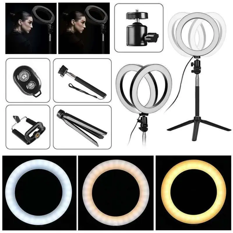 

6inch Photography LED Selfie Ring Light Dimmable Live Fill Light Ring Kit With Stand Tripods For Makeup Video Live Studio