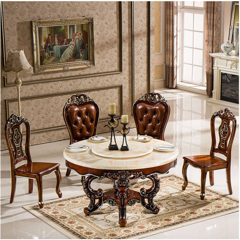 Combination Oak Carved Dining Table With Turntable