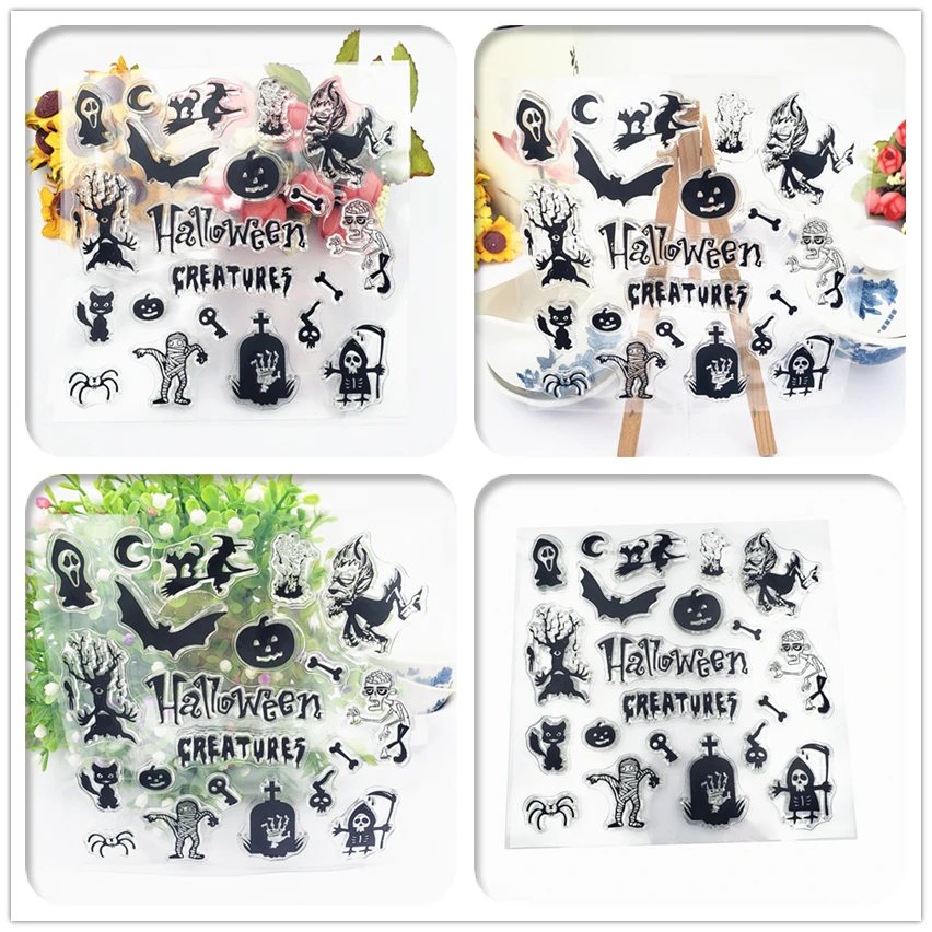 

Halloween Monster Stamp Transparent Clear Stamps Silicone Seal for DIY Scrapbooking Card Making Photo Album Decoration Craft