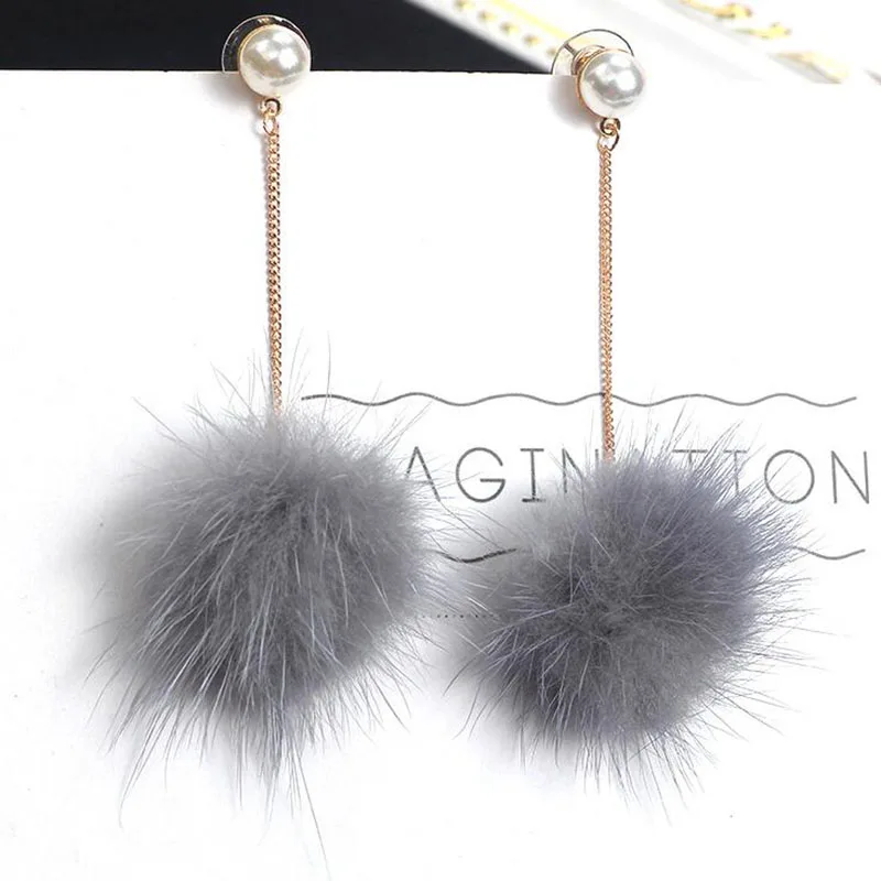 

2020 Winter Crystal cute Rabbit Fur Ball Long Drop Earrings For Women Soft Ear Dangle Jewelry Winter Gift Trinket earrings