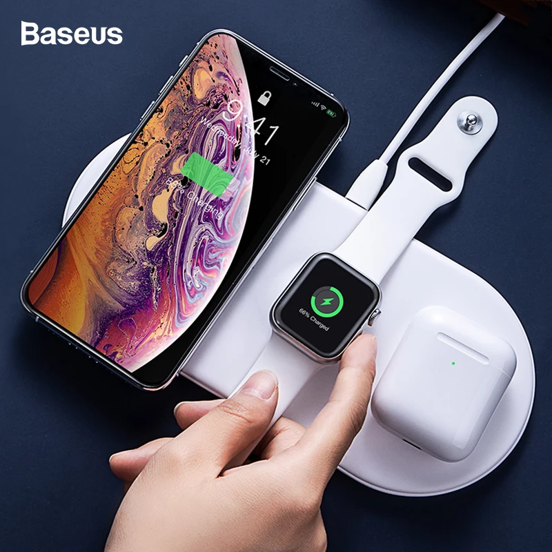 Baseus 3 в 1 Qi Беспроводное зарядное устройство для Airpods Apple Watch 4 3 2 1 iWatch быстрая Беспроводная зарядная площадка для iPhone 11 Pro Xs Max X
