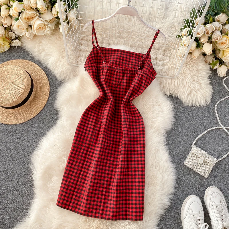 2020 Новая мода Женская одежда выше колена мини без рукавов клетчатое платье