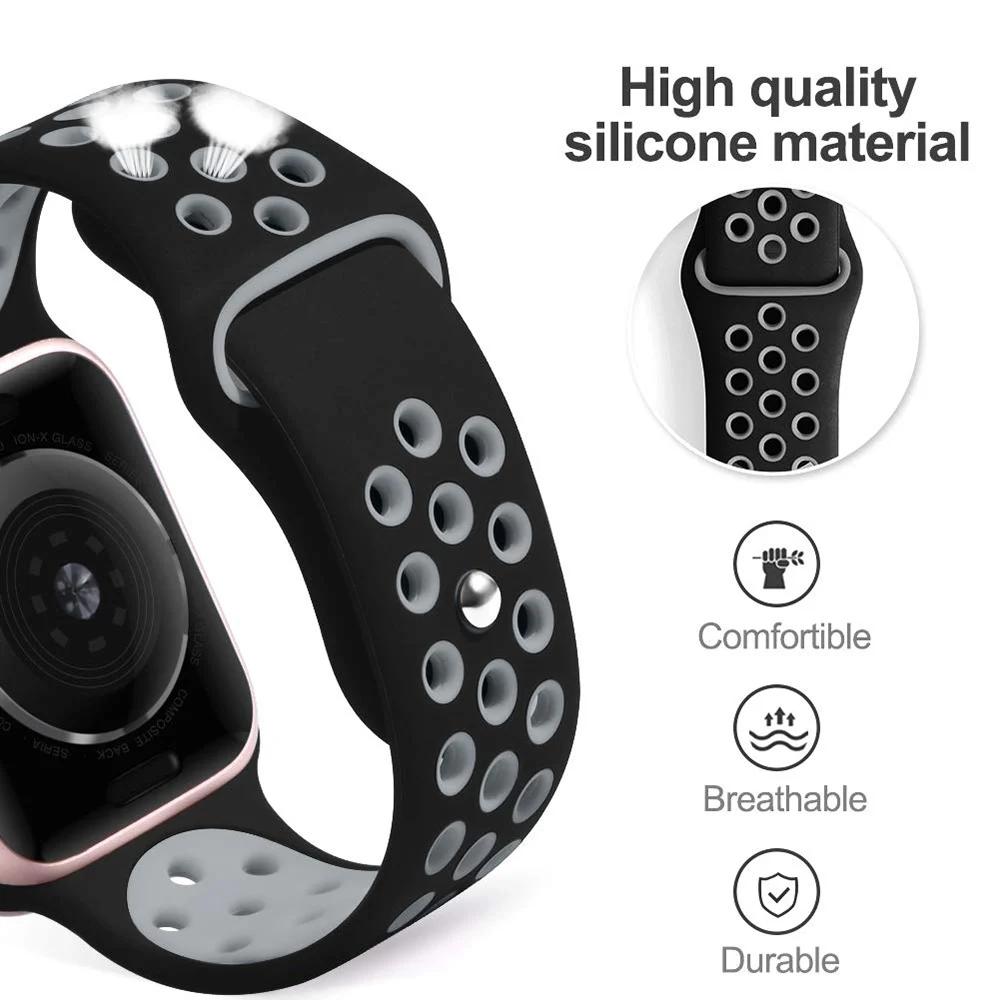 Новый дышащий силиконовый спортивный ремешок для Apple Watch 5 4 44 мм 40 резиновый iwatch 3 2