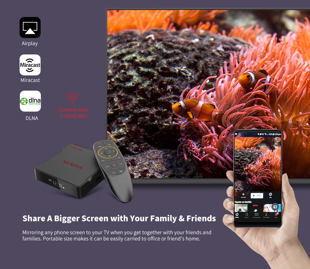 MAGICSEE N5 NOVA tv Box 2,4G голосовой пульт с воздушной мышью Android 9,0 4 Гб ОЗУ 32 ГБ/64 Гб ПЗУ двухдиапазонный WiFi BT4.0 4K телеприставка