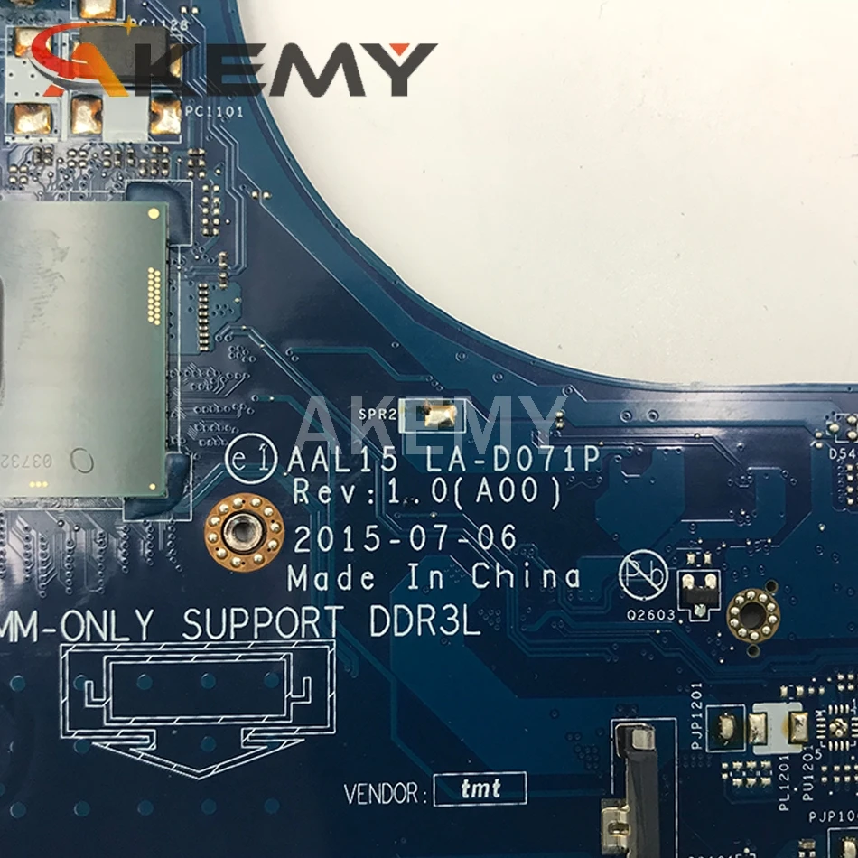 Материнская плата Akemy для ноутбука Dell Inspiron 17 5459 материнская AAL15 LA-D071P SR2EY i5-6200U