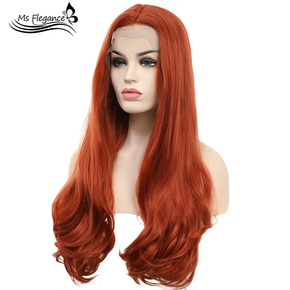 Красный синтетический парик MS FLEGANCE на сетке спереди с естественной линией волос