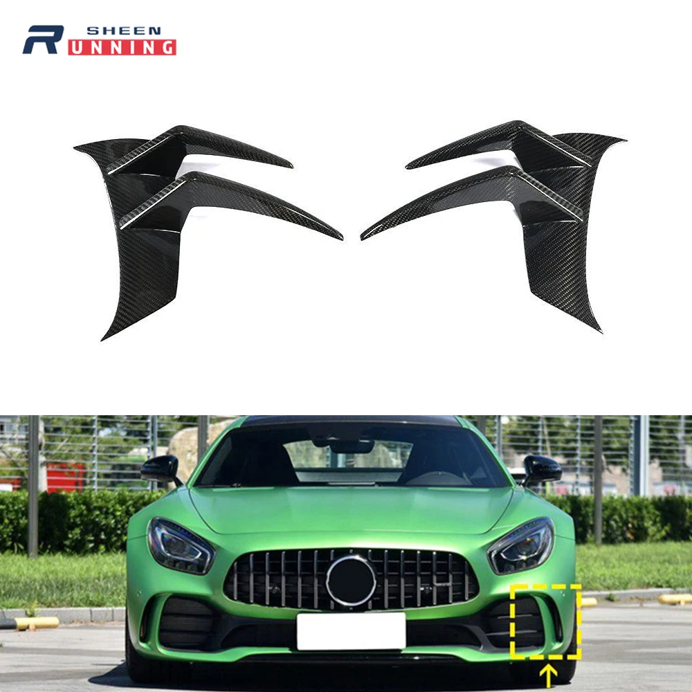 

1 пара ребра переднего бампера из настоящего углеродного волокна для Mercedes-Benz GT R AMG 2016 - 2019